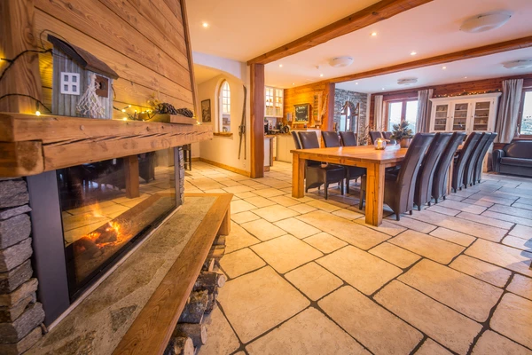 Large living room with fire place